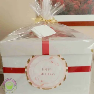 Square Gourmet Gift Box with Flowers, Plush Toy & Chocolates